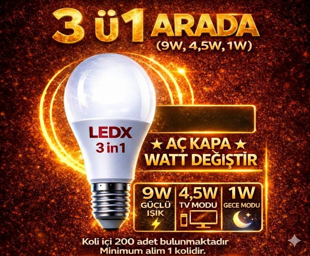 LEDX 3’ü 1 Arada Akıllı Led Ampul - Aç-Kapa Watt Değiştir (9W, 4.5W, 1W)