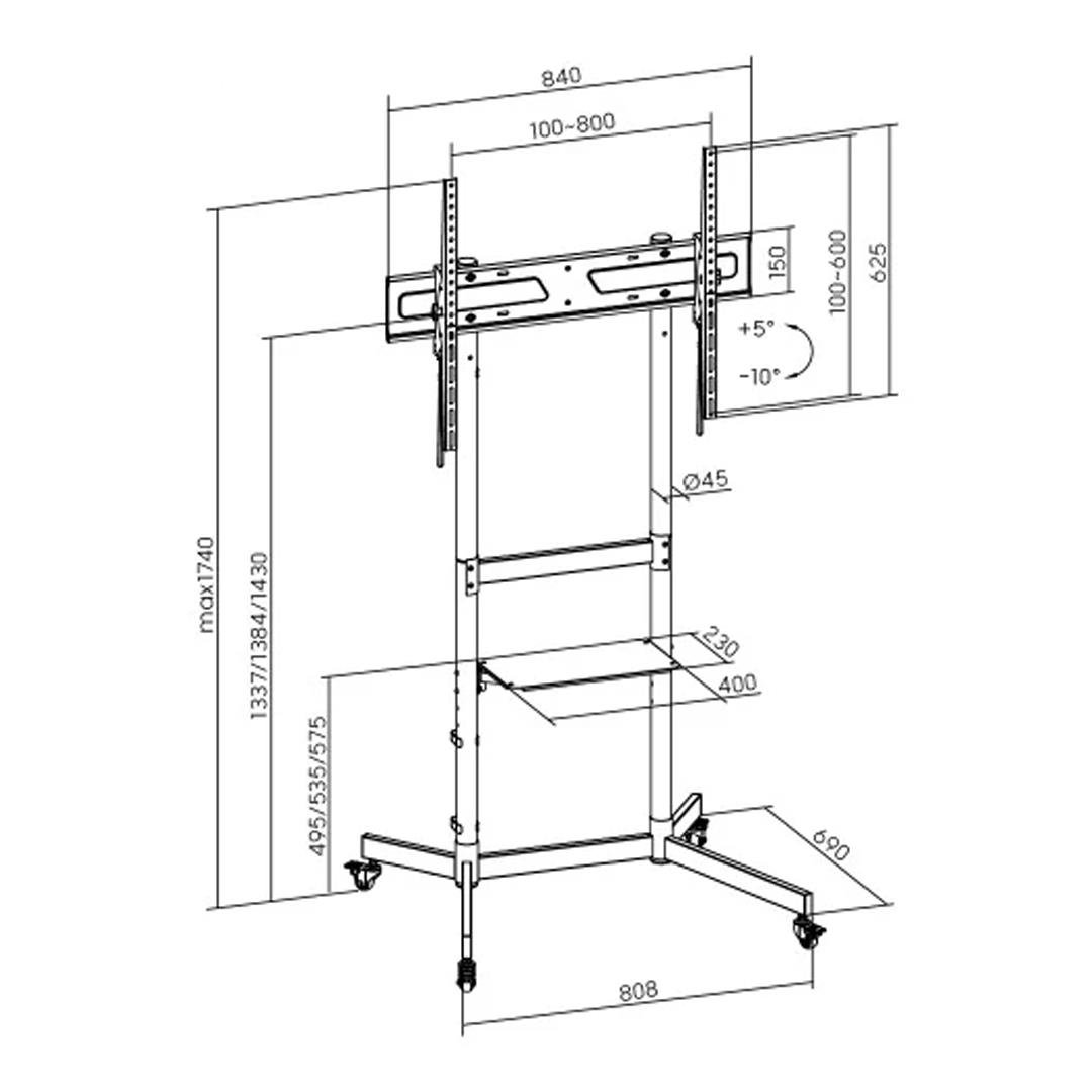 Vontech V1044VE 55-100'' İnç Tekerlekli Ayaklı LCD-LED TV Standı Sehpası