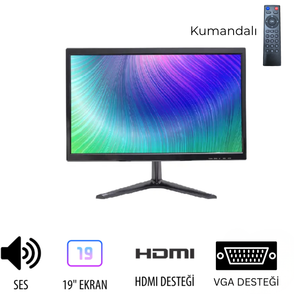 S-Line 19" Monitör HDMI+VGA+SES Kumandalı