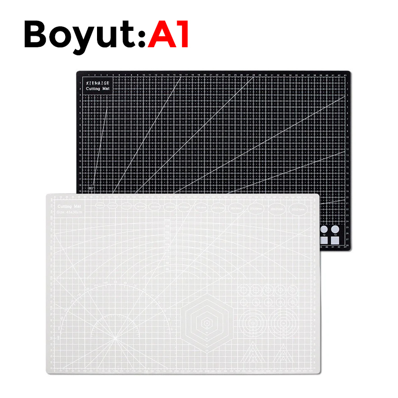 Çift Taraflı Yanmaz Kendini Onaran Kesim Matı - Boyut:-A1 (594x841) Renk: Gri