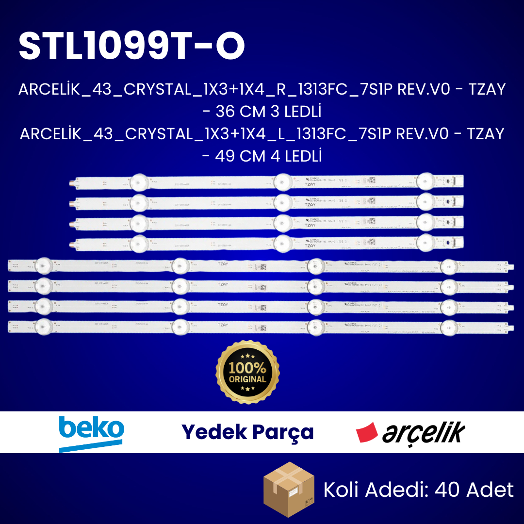 ARCELİK_43_CRYSTAL_1X3+1X4_R_1313FC_7S1P REV.V0-TZAY ORİJİNAL LED KOLİ: 40 ADET