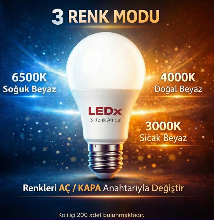 LEDX 9W 3 Renk Modlu LED Ampül K:200