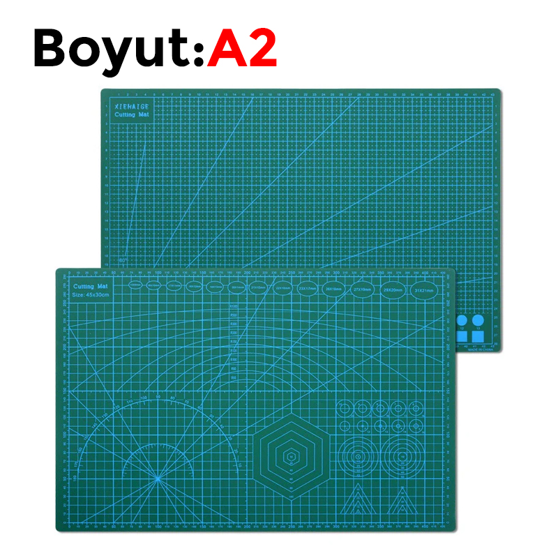 Çift Taraflı Yanmaz Kendini Onaran Kesim Matı - Boyut:-A2 (420x594) Renk: Yeşil