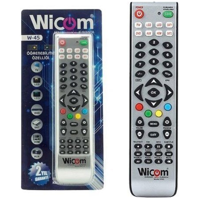 WiCom Üniversal Akıllı Kumanda- Tv+ Dvd+ Lcd+ Led+ Sat1+ Sat2 + Aux+ Home