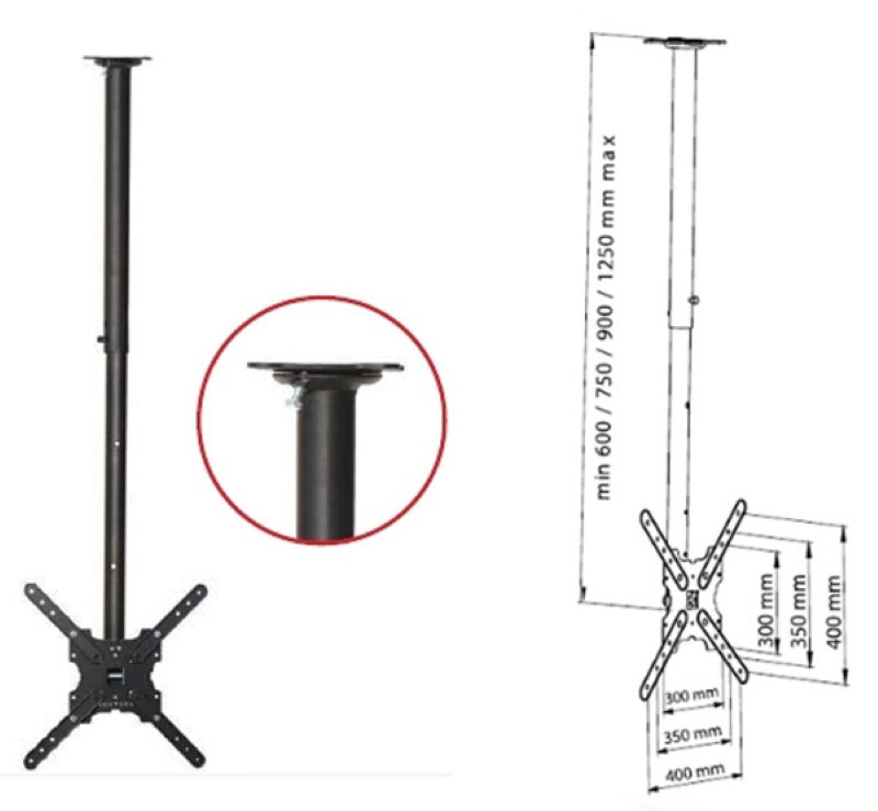 Vontech Sabit Açılı Tavan Monteli Tv Askı Aparatı 39 inç ile 55 inç Arası Destek