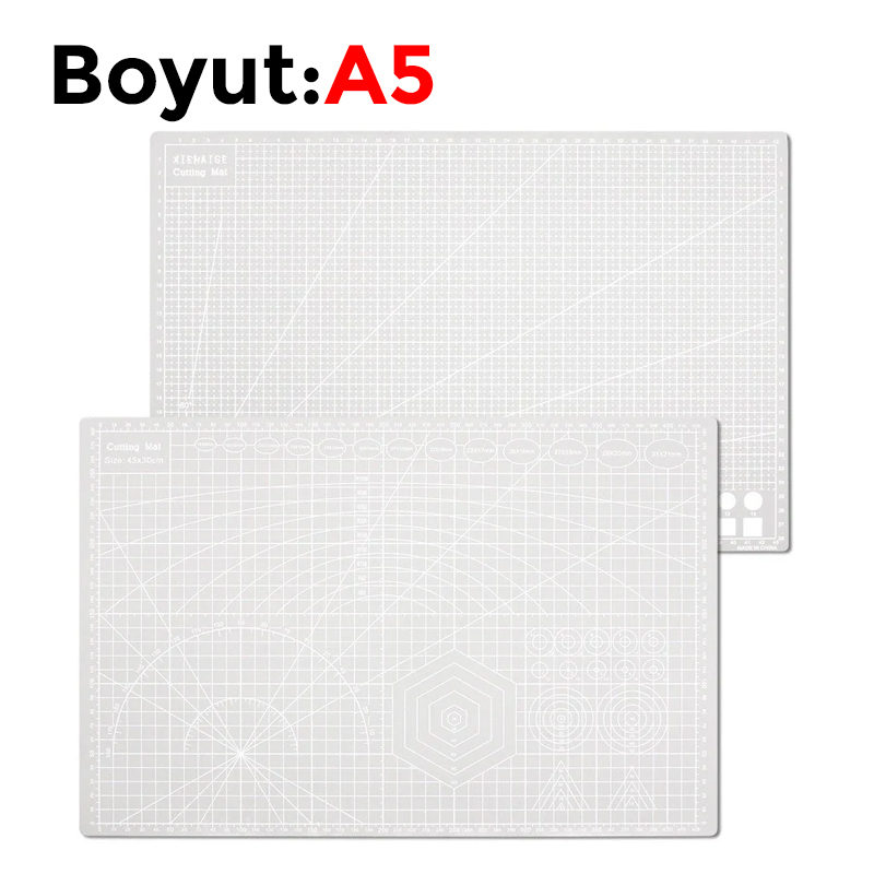 Çift Taraflı Yanmaz Kendini Onaran Kesim Matı - Boyut:-A5 (148x210) Renk: Gri